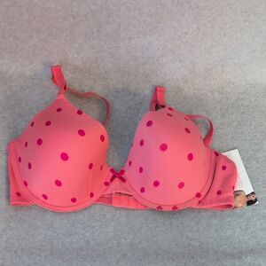 Gillian & O'Malley Microfiber Demi Padded Bra Pink Polka Dot 40C NWT